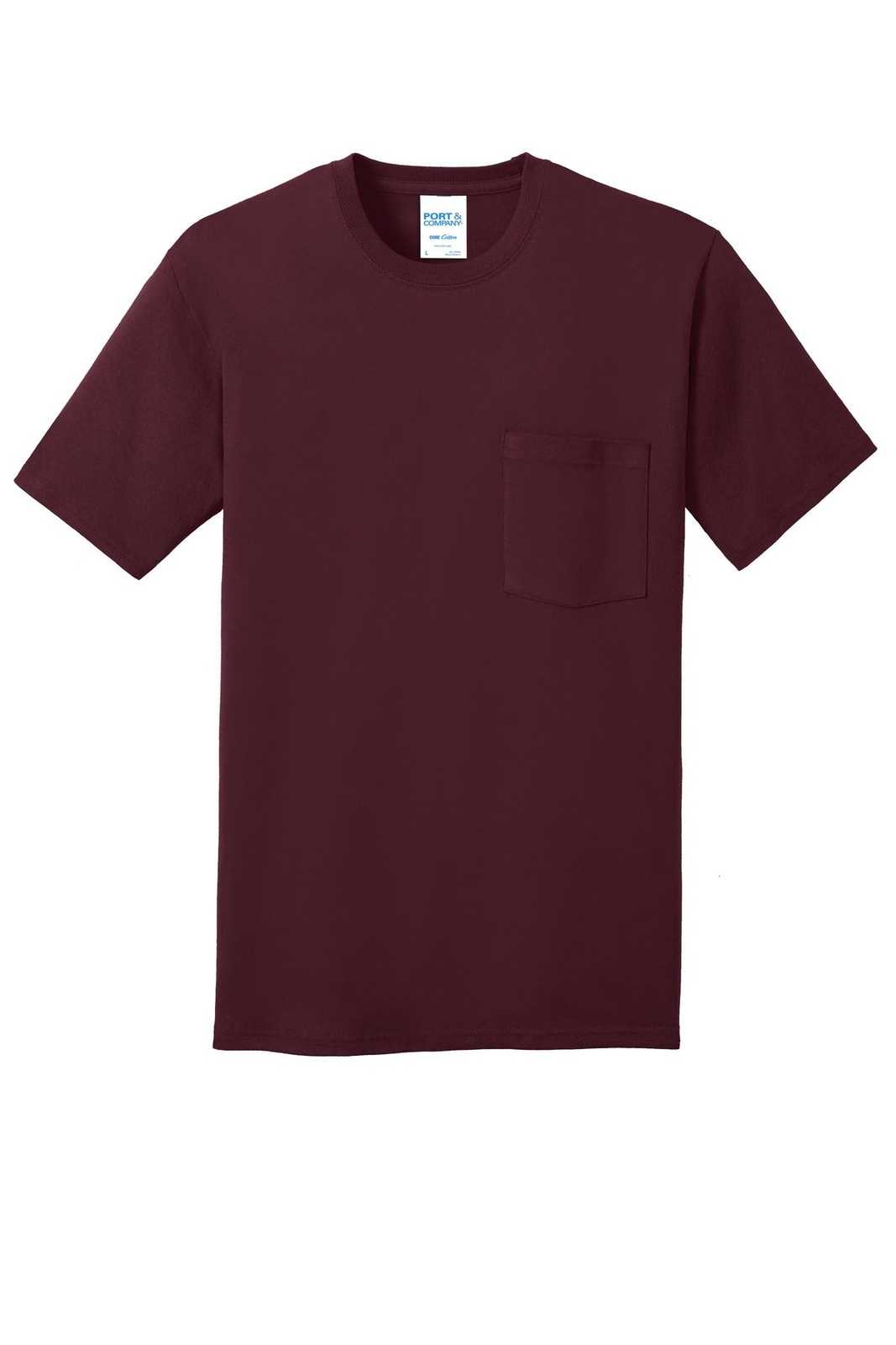 Port &amp; Company PC54P Core Cotton Pocket Tee - Athletic Maroon - HIT a Double - 4