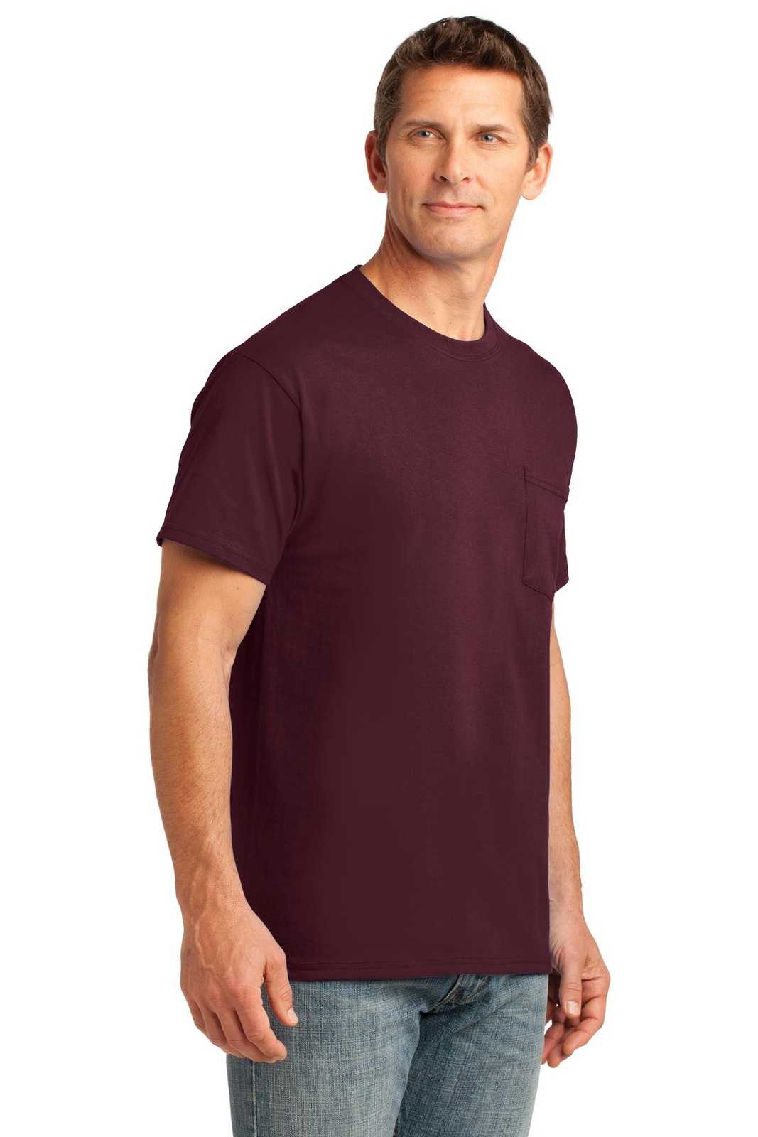 Port &amp; Company PC54P Core Cotton Pocket Tee - Athletic Maroon - HIT a Double - 3