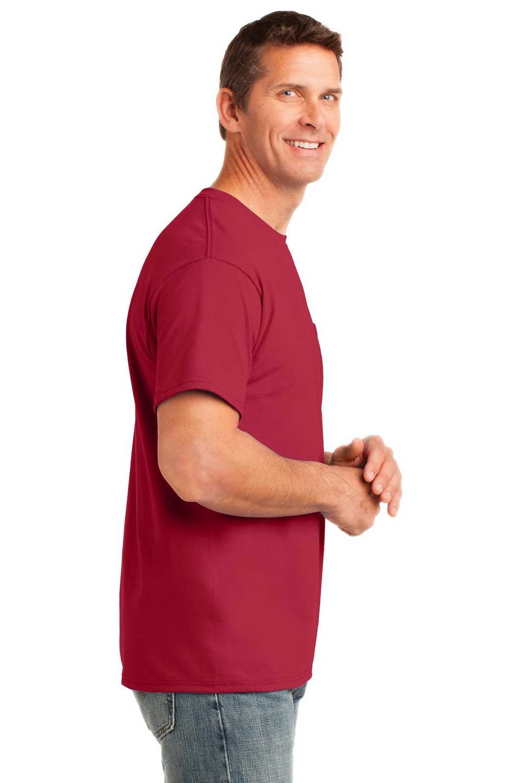 Port &amp; Company PC54P Core Cotton Pocket Tee - Red - HIT a Double - 3