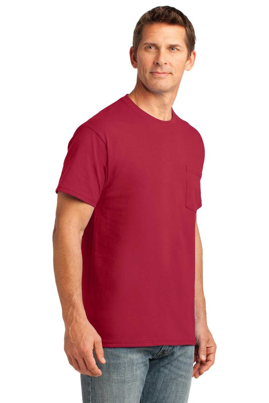 Port &amp; Company PC54P Core Cotton Pocket Tee - Red - HIT a Double - 4