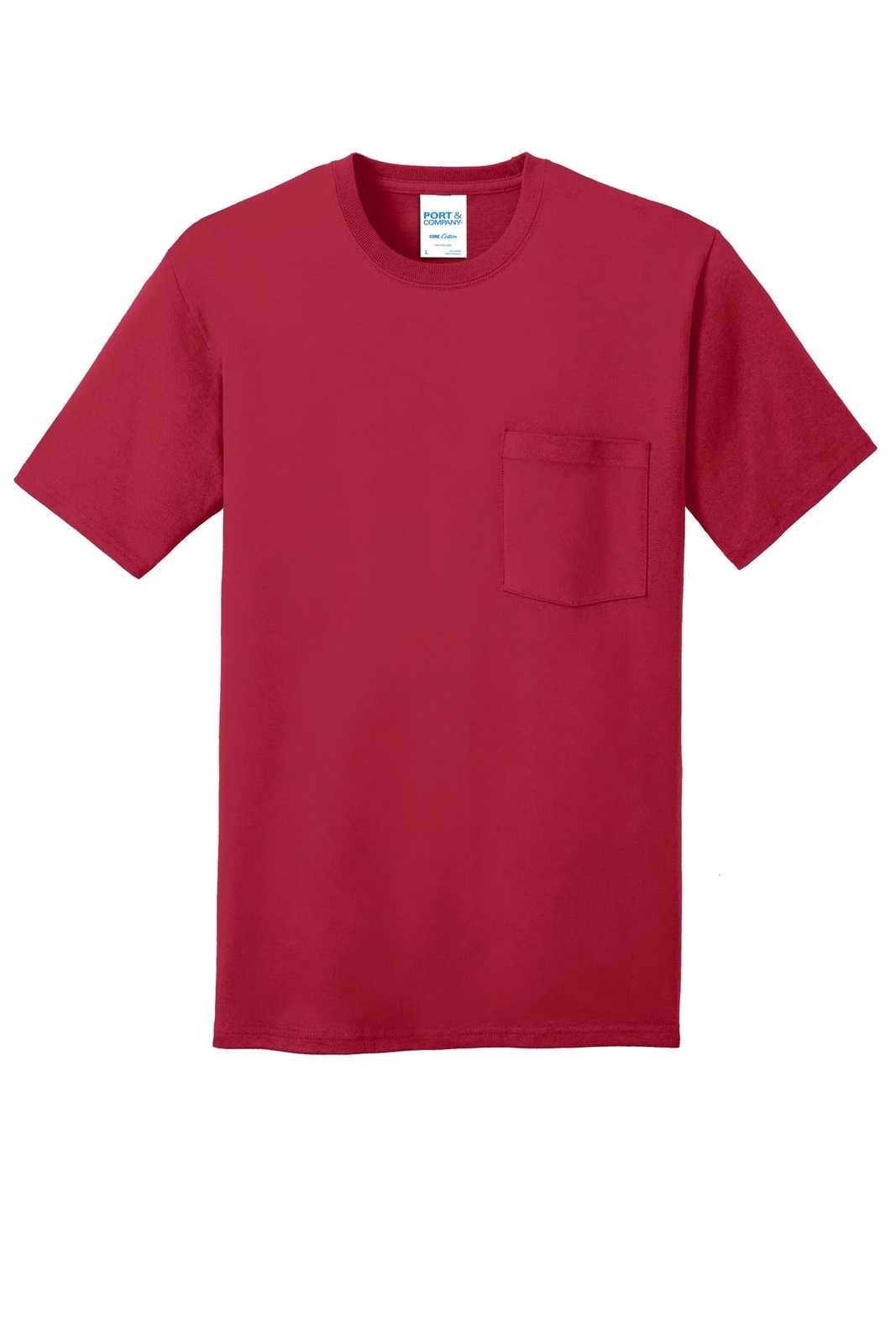 Port &amp; Company PC54P Core Cotton Pocket Tee - Red - HIT a Double - 5