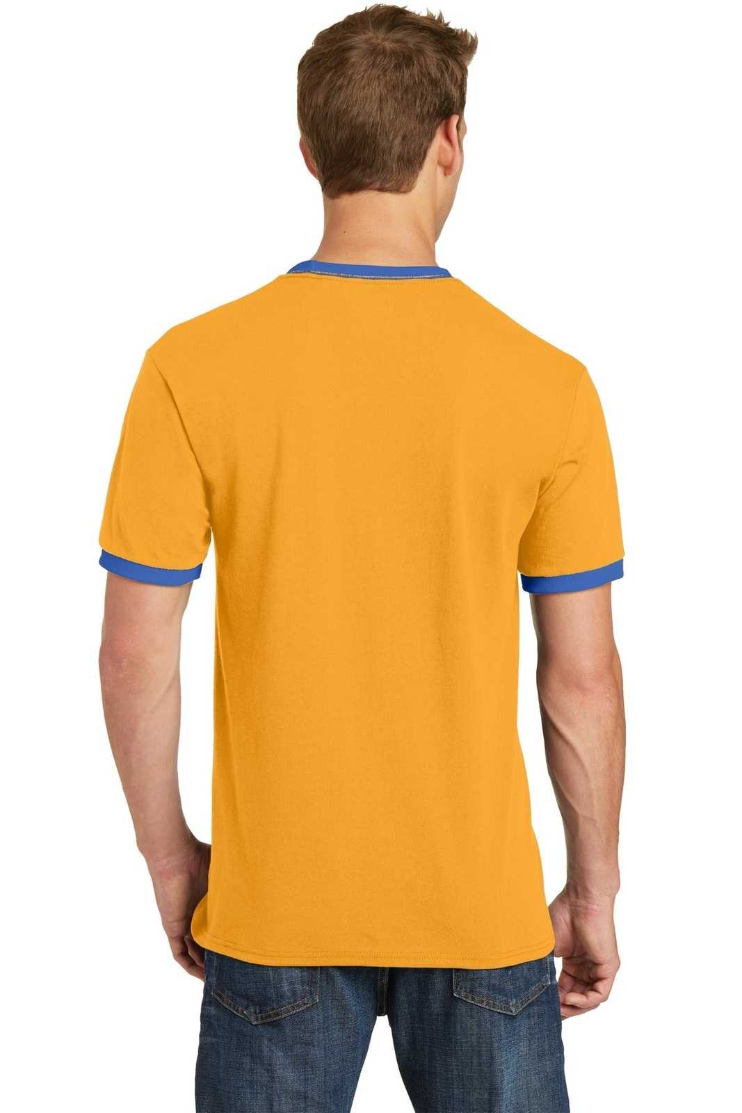 Port &amp; Company PC54R Core Cotton Ringer Tee - Gold Royal - HIT a Double - 2