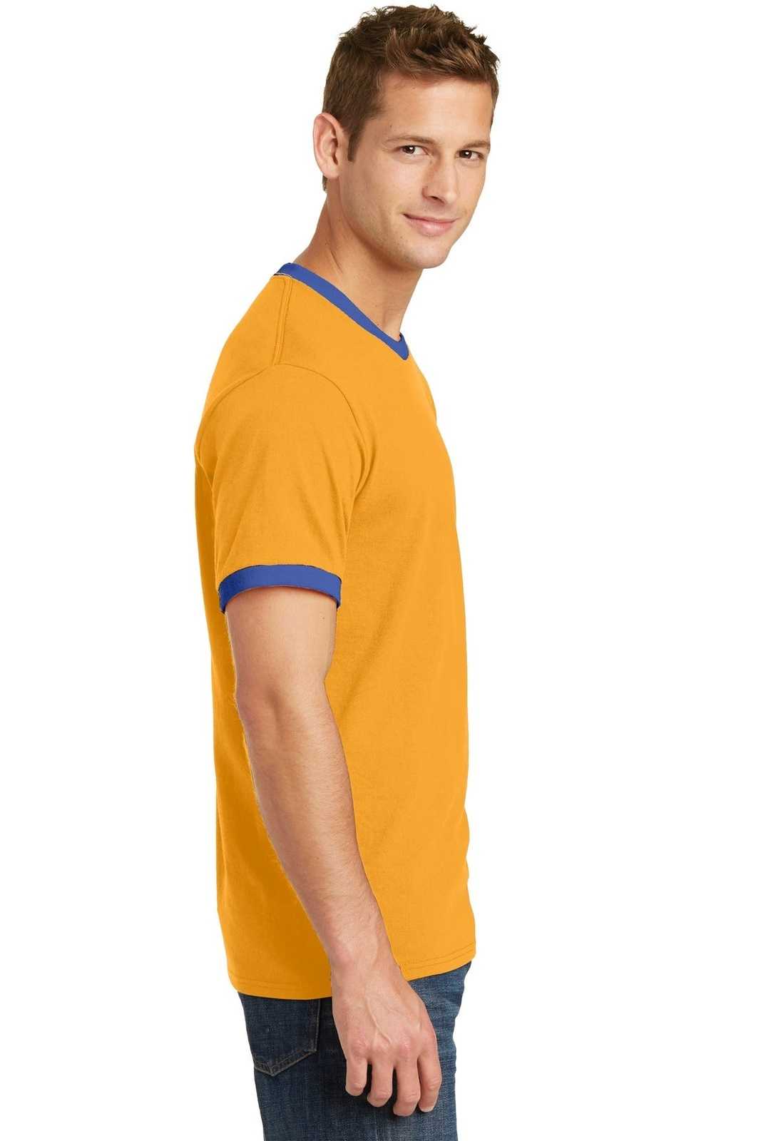 Port &amp; Company PC54R Core Cotton Ringer Tee - Gold Royal - HIT a Double - 3