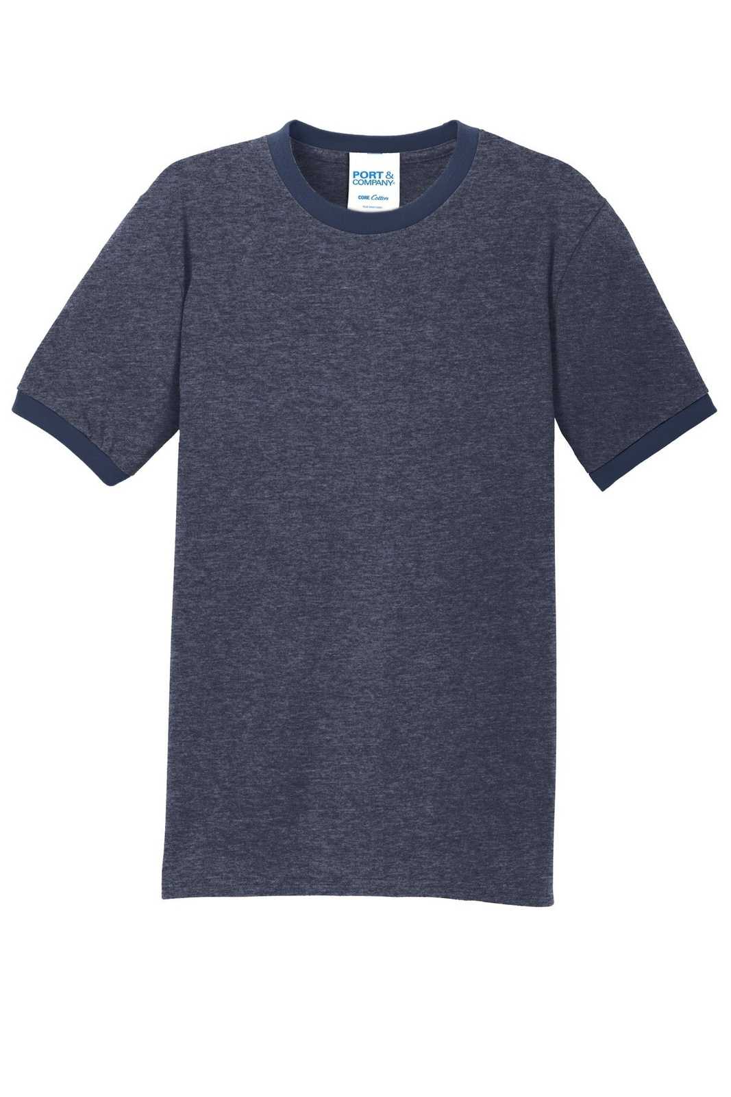Port &amp; Company PC54R Core Cotton Ringer Tee - Heather Navy Navy - HIT a Double - 5