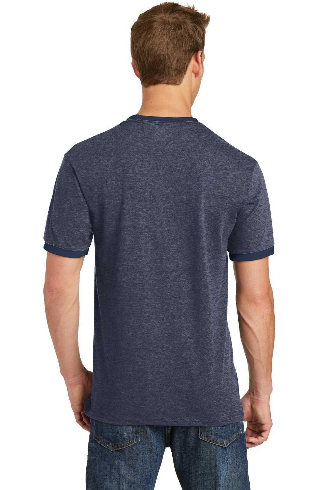 Port &amp; Company PC54R Core Cotton Ringer Tee - Heather Navy Navy - HIT a Double - 2