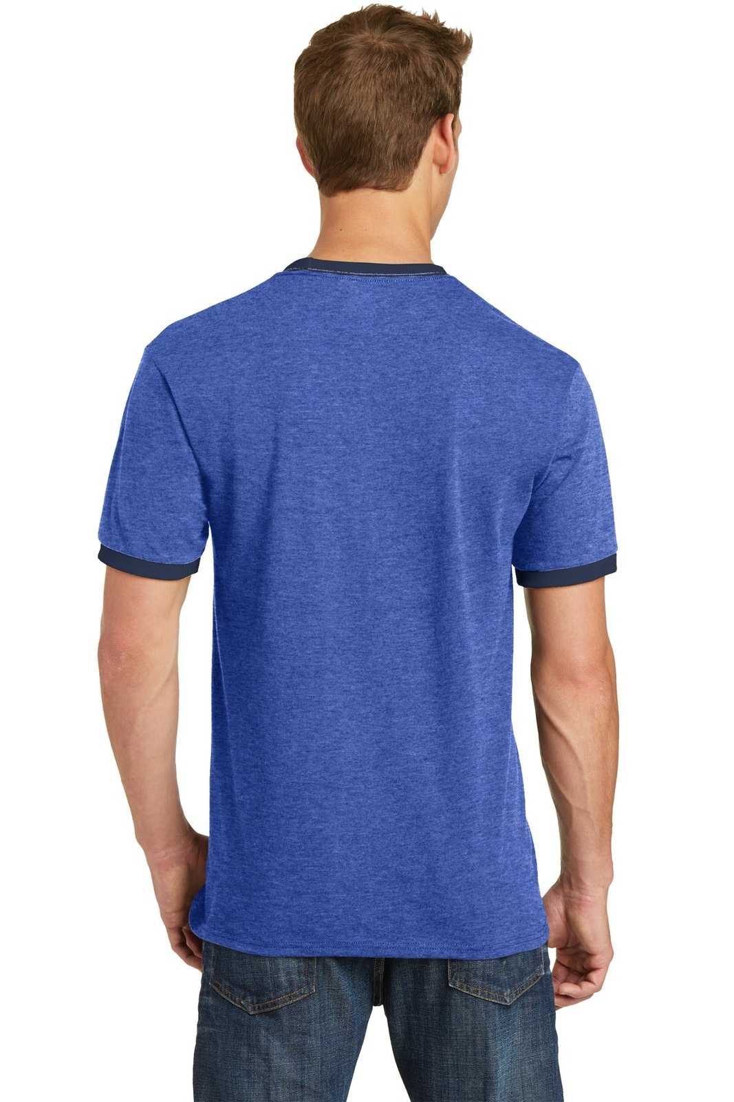 Port &amp; Company PC54R Core Cotton Ringer Tee - Heather Royal Navy - HIT a Double - 2