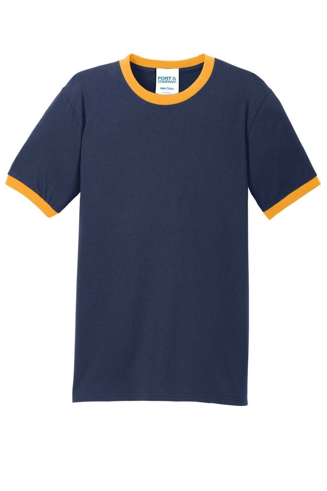Port &amp; Company PC54R Core Cotton Ringer Tee - Navy Gold - HIT a Double - 5