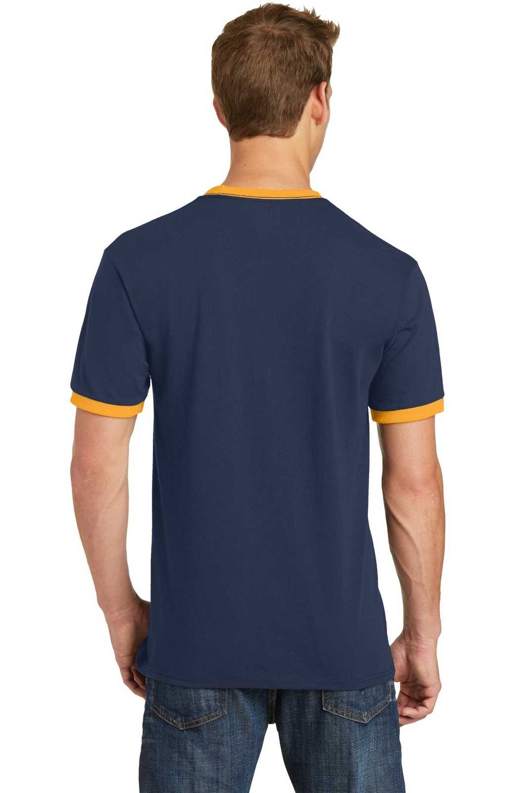 Port &amp; Company PC54R Core Cotton Ringer Tee - Navy Gold - HIT a Double - 2