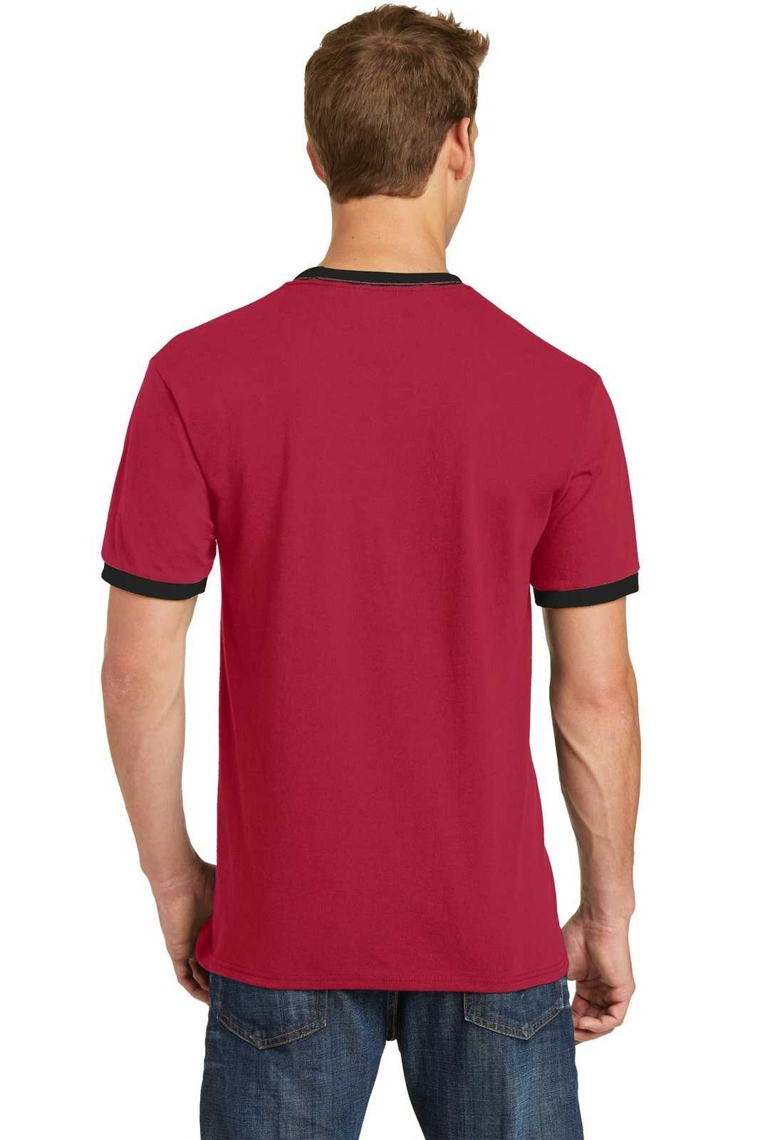 Port &amp; Company PC54R Core Cotton Ringer Tee - Red Jet Black - HIT a Double - 2
