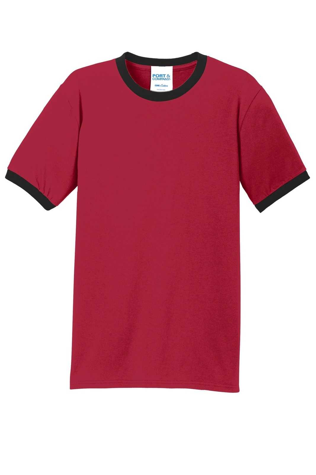 Port &amp; Company PC54R Core Cotton Ringer Tee - Red Jet Black - HIT a Double - 5