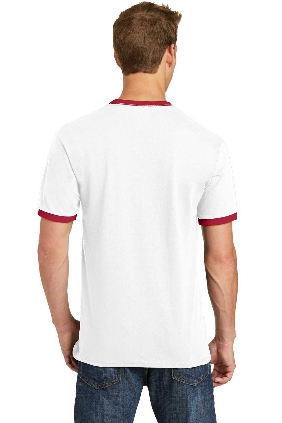 Port &amp; Company PC54R Core Cotton Ringer Tee - White Red - HIT a Double - 2