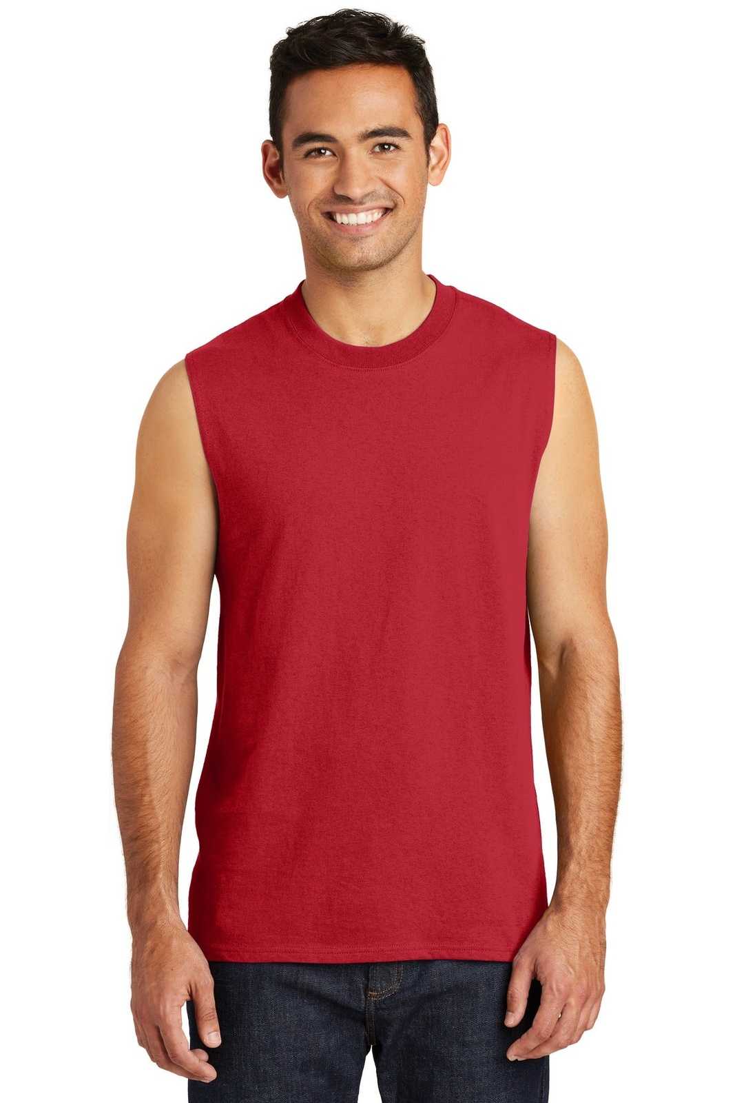 Port &amp; Company PC54SL Core Cotton Sleeveless Tee - Red - HIT a Double - 1
