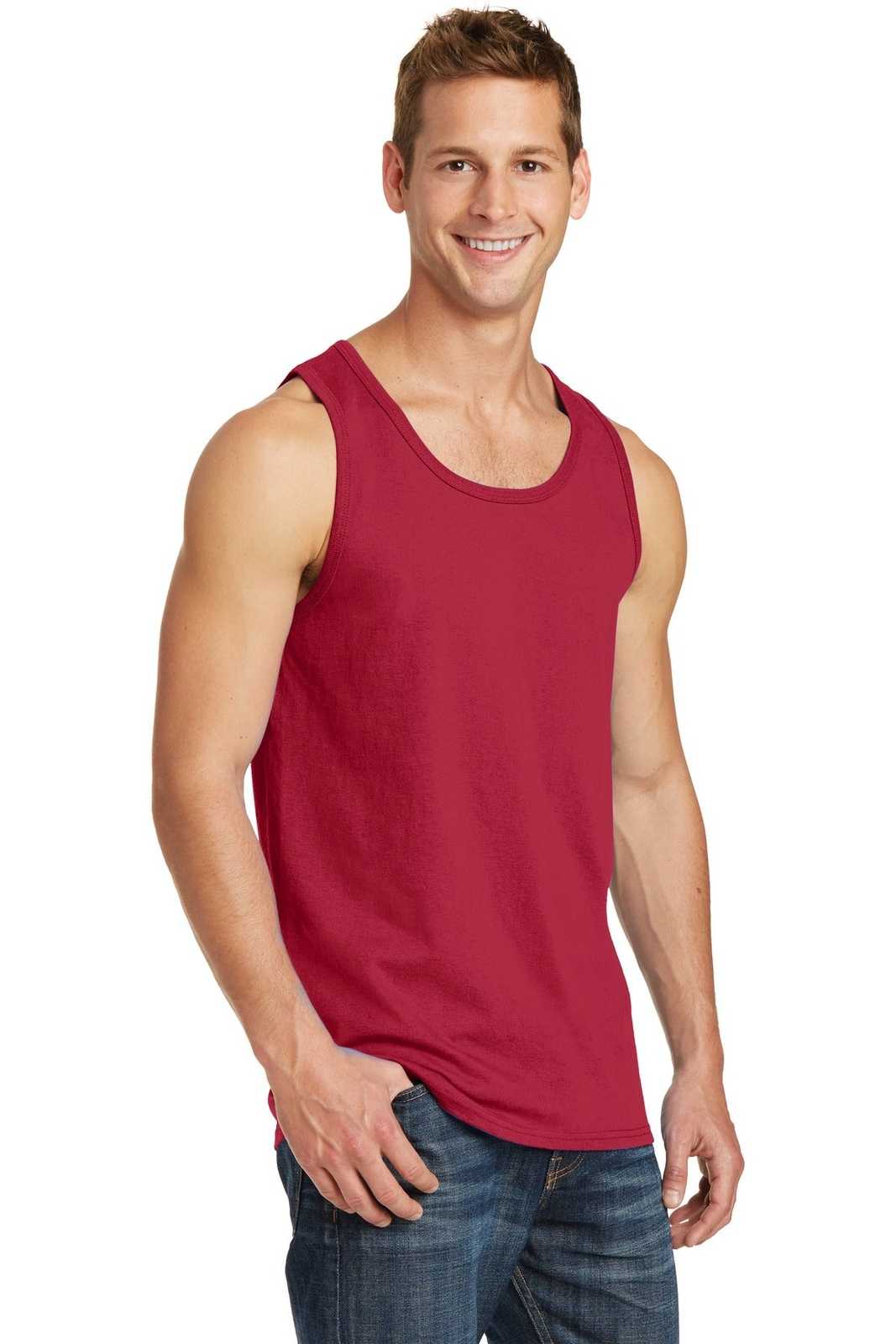 Port &amp; Company PC54TT Core Cotton Tank Top - Red - HIT a Double - 4
