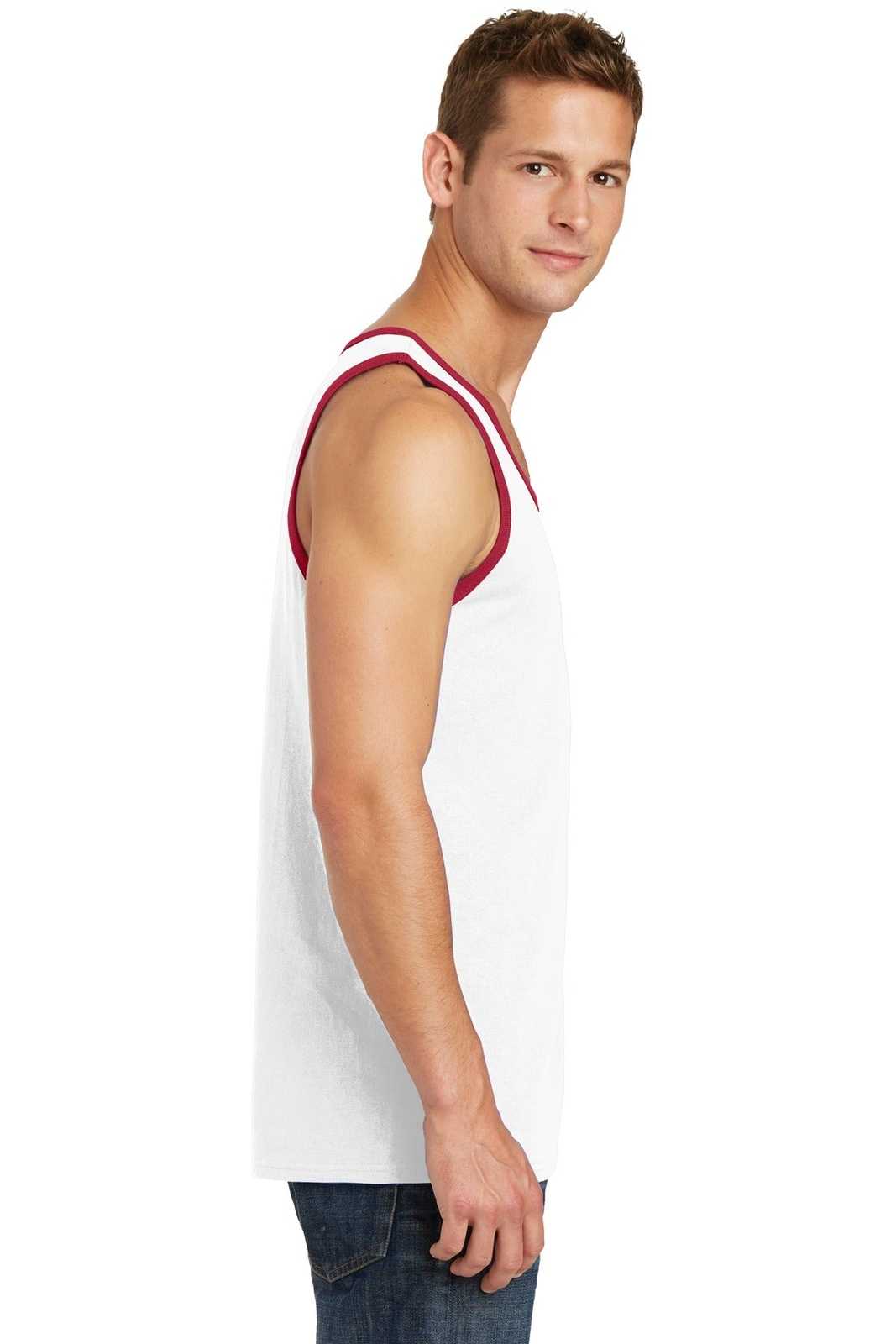 Port &amp; Company PC54TT Core Cotton Tank Top - White Red - HIT a Double - 3