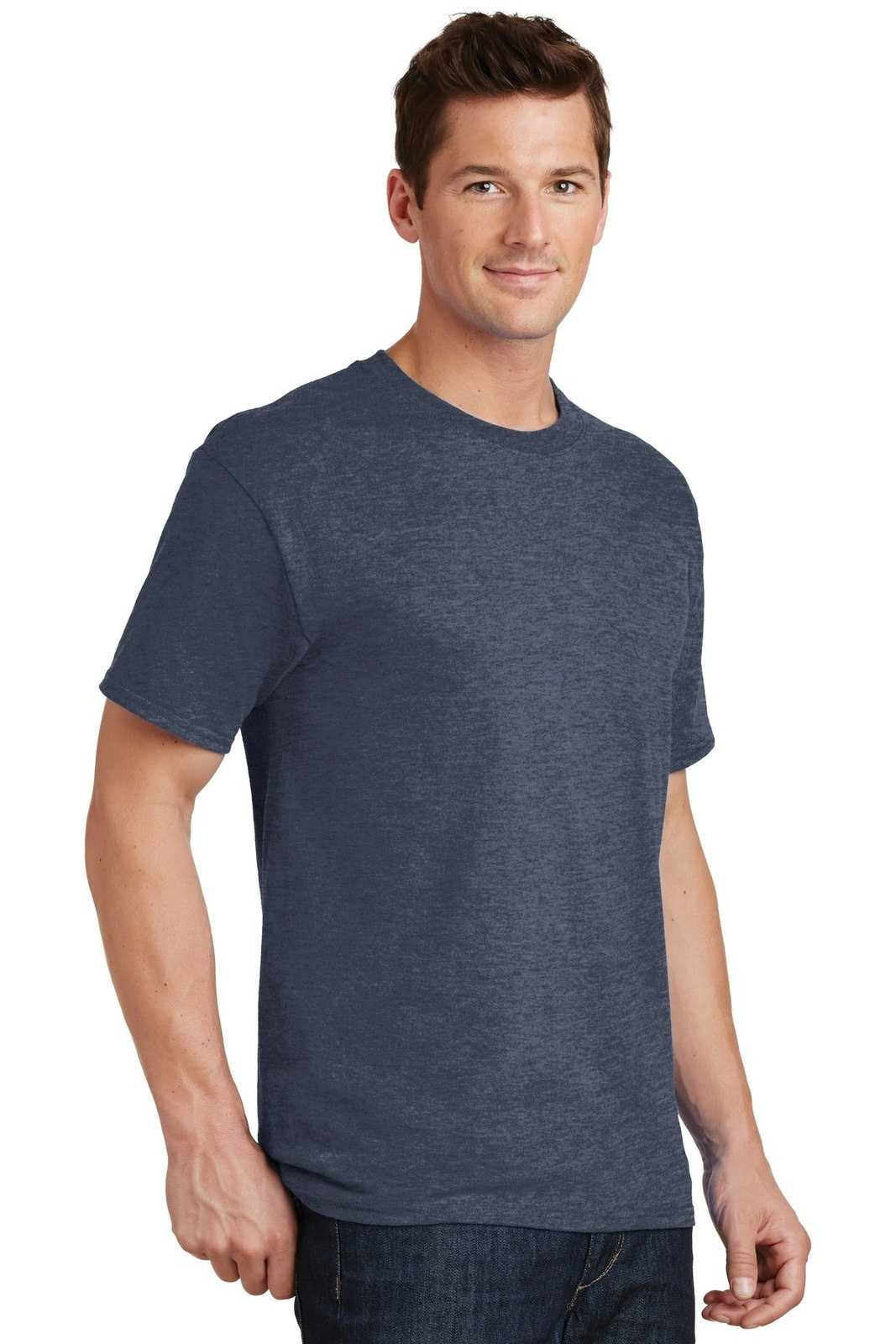 Port &amp; Company PC54T Tall Core Cotton Tee - Heather Navy - HIT a Double - 4