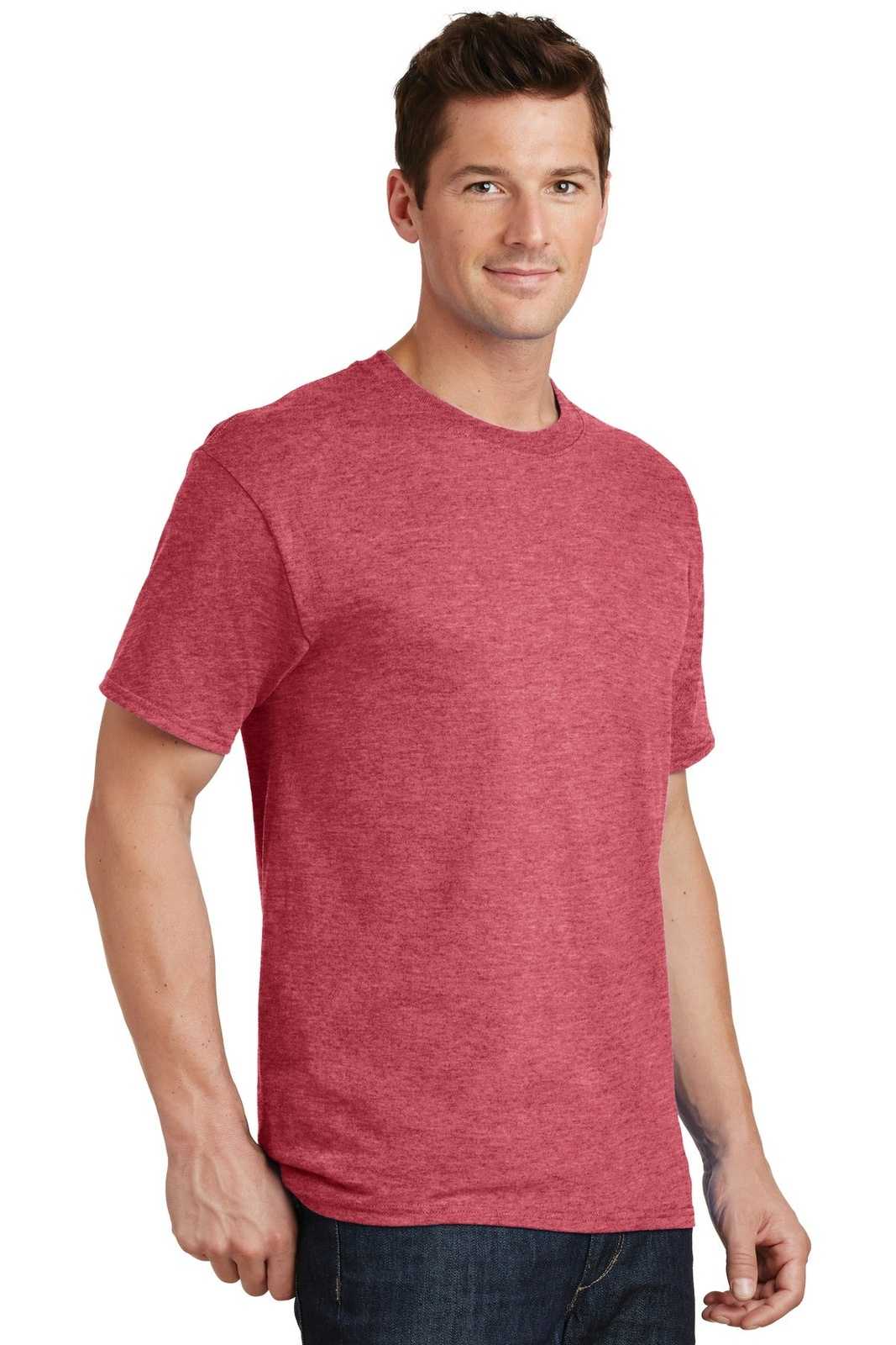 Port &amp; Company PC54T Tall Core Cotton Tee - Heather Red - HIT a Double - 4