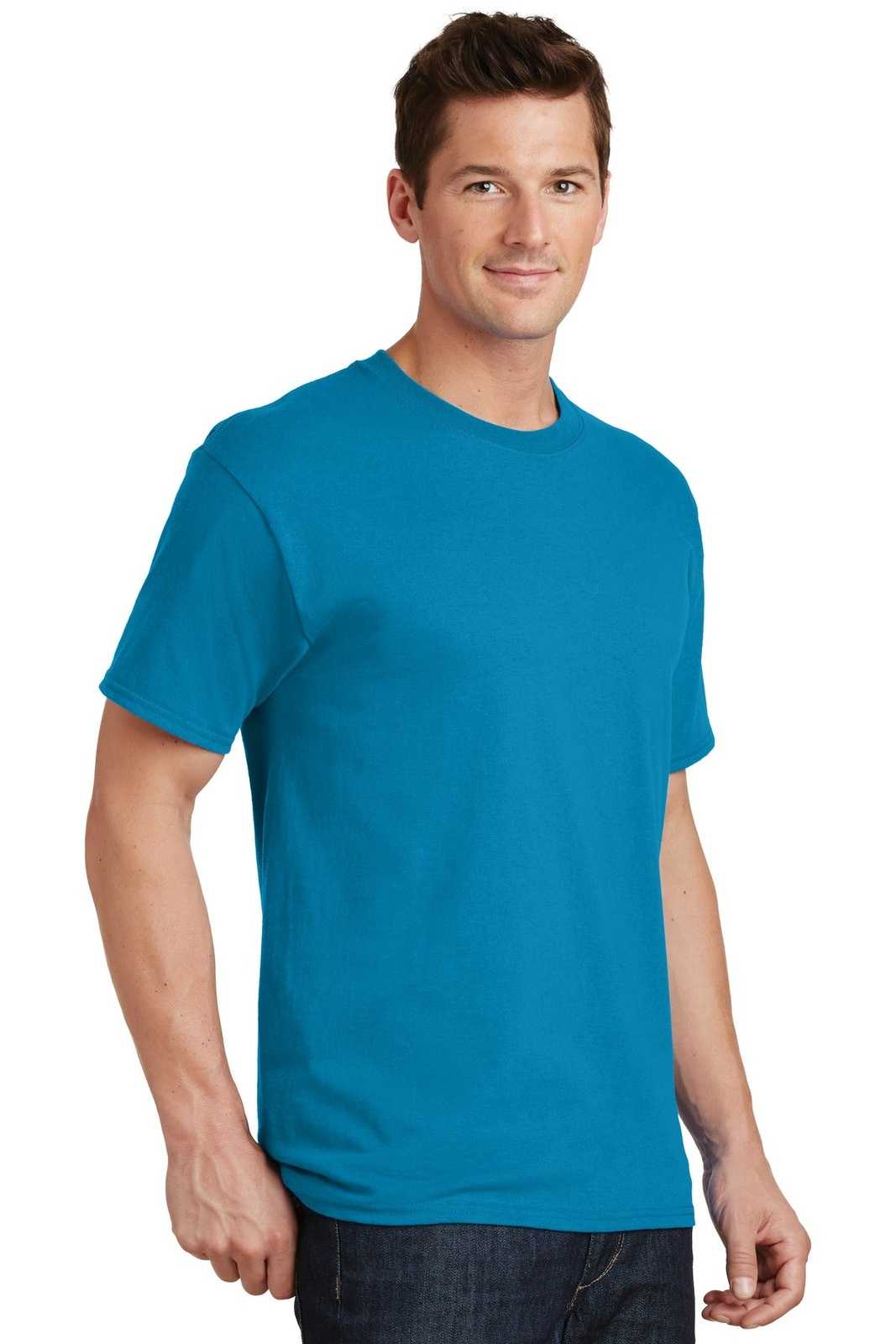 Port &amp; Company PC54T Tall Core Cotton Tee - Neon Blue - HIT a Double - 4