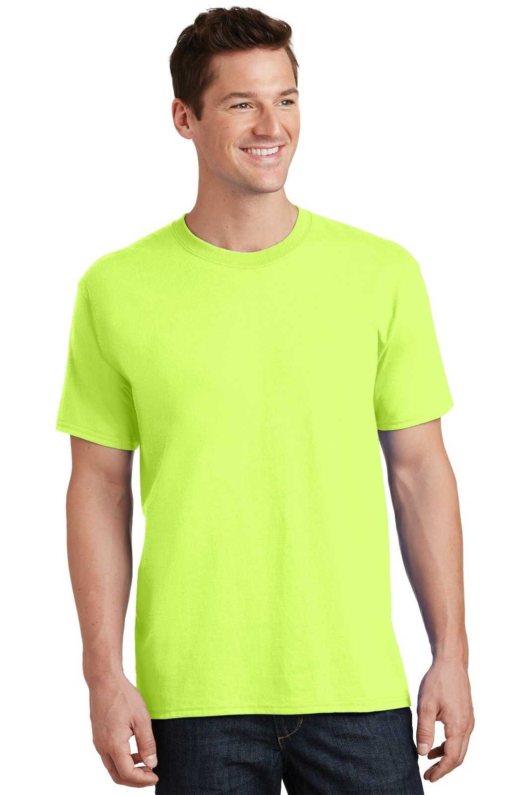 Port &amp; Company PC54T Tall Core Cotton Tee - Neon Yellow - HIT a Double - 1