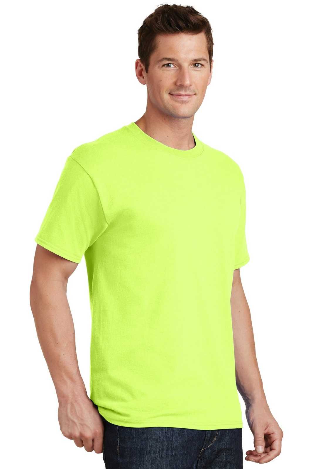 Port &amp; Company PC54T Tall Core Cotton Tee - Neon Yellow - HIT a Double - 4