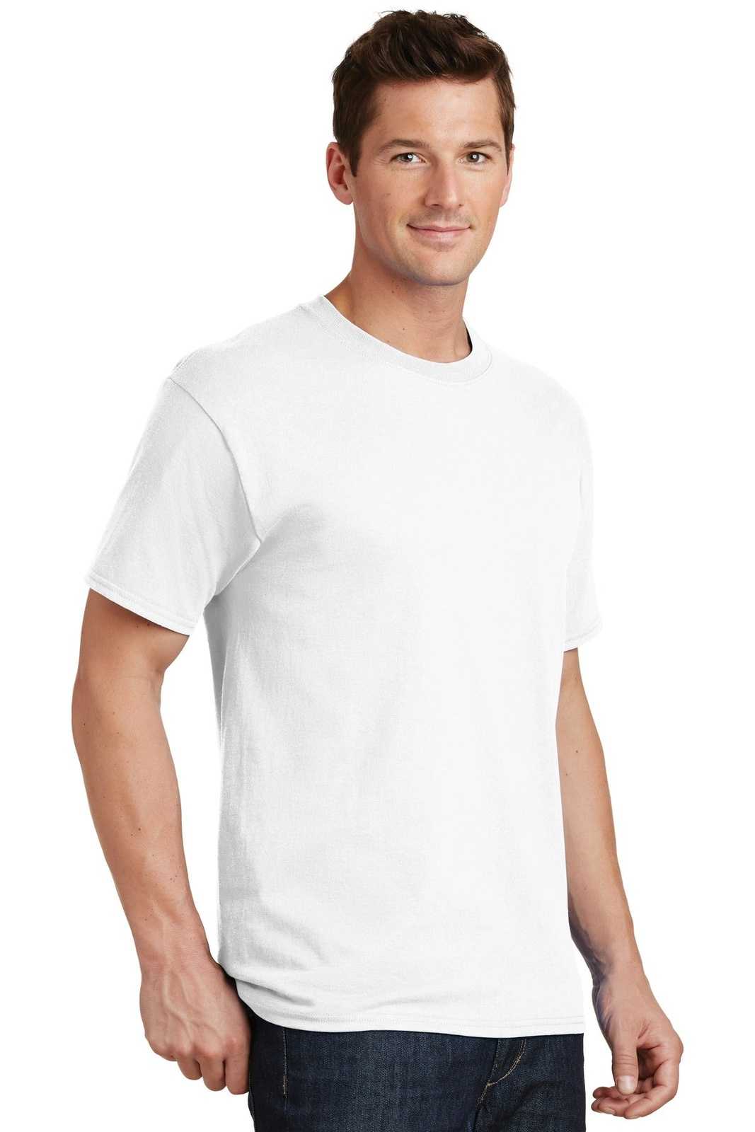 Port &amp; Company PC54T Tall Core Cotton Tee - White - HIT a Double - 4