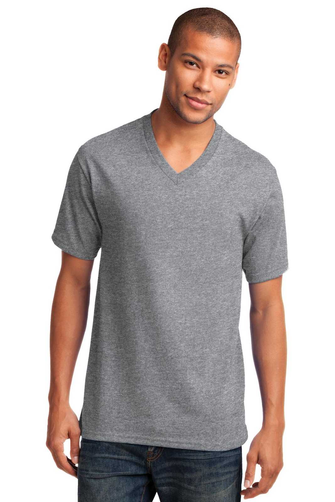 Port &amp; Company PC54V Core Cotton V-Neck Tee - Athletic Heather - HIT a Double - 1