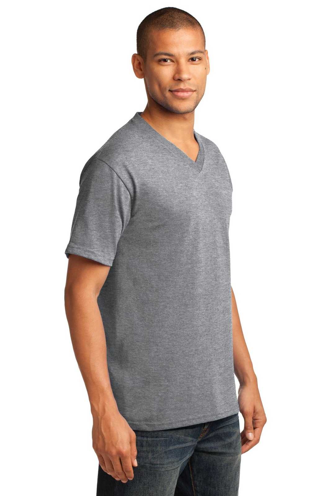 Port &amp; Company PC54V Core Cotton V-Neck Tee - Athletic Heather - HIT a Double - 4