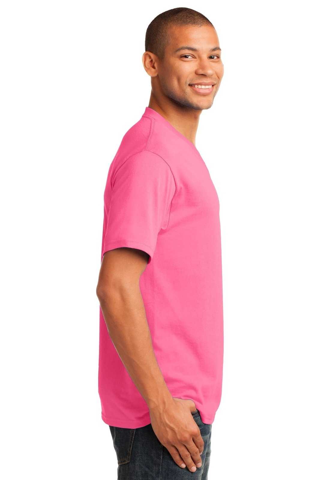 Port &amp; Company PC54V Core Cotton V-Neck Tee - Neon Pink - HIT a Double - 3