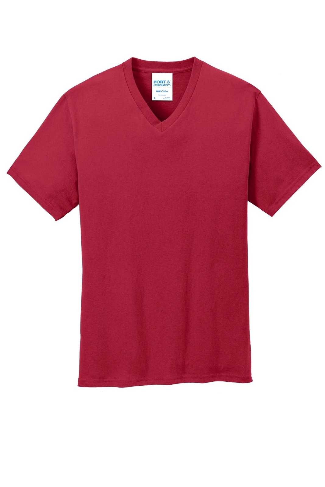 Port &amp; Company PC54V Core Cotton V-Neck Tee - Red - HIT a Double - 5