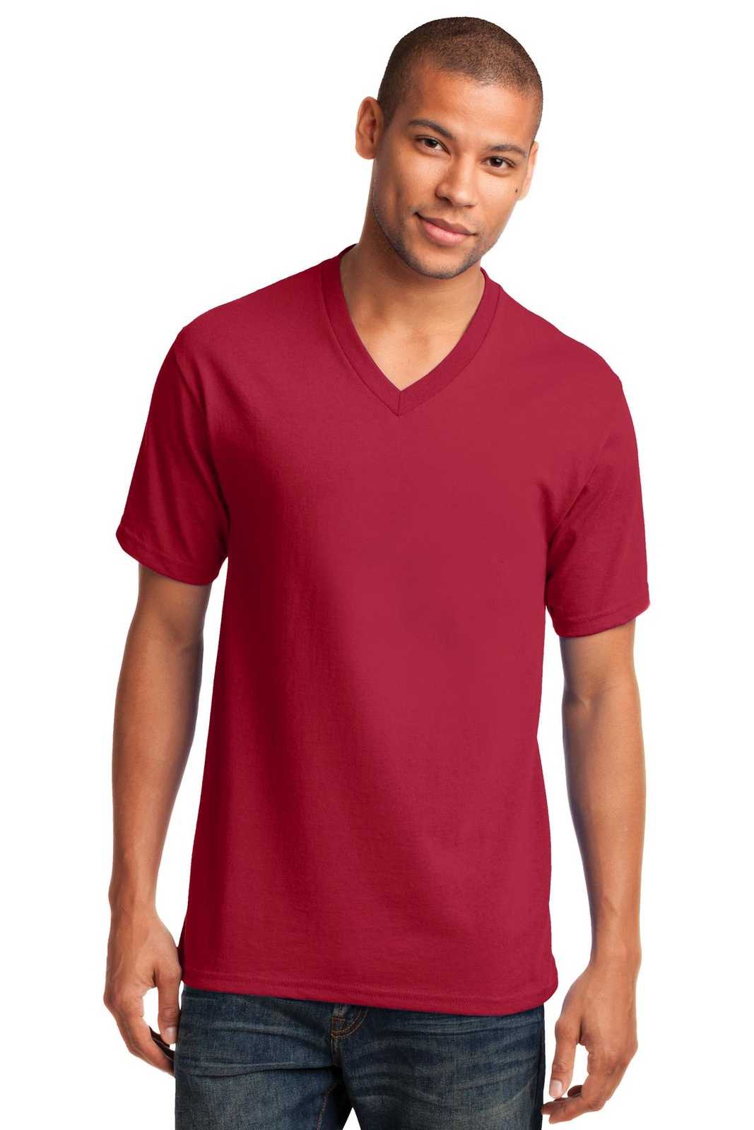 Port &amp; Company PC54V Core Cotton V-Neck Tee - Red - HIT a Double - 1