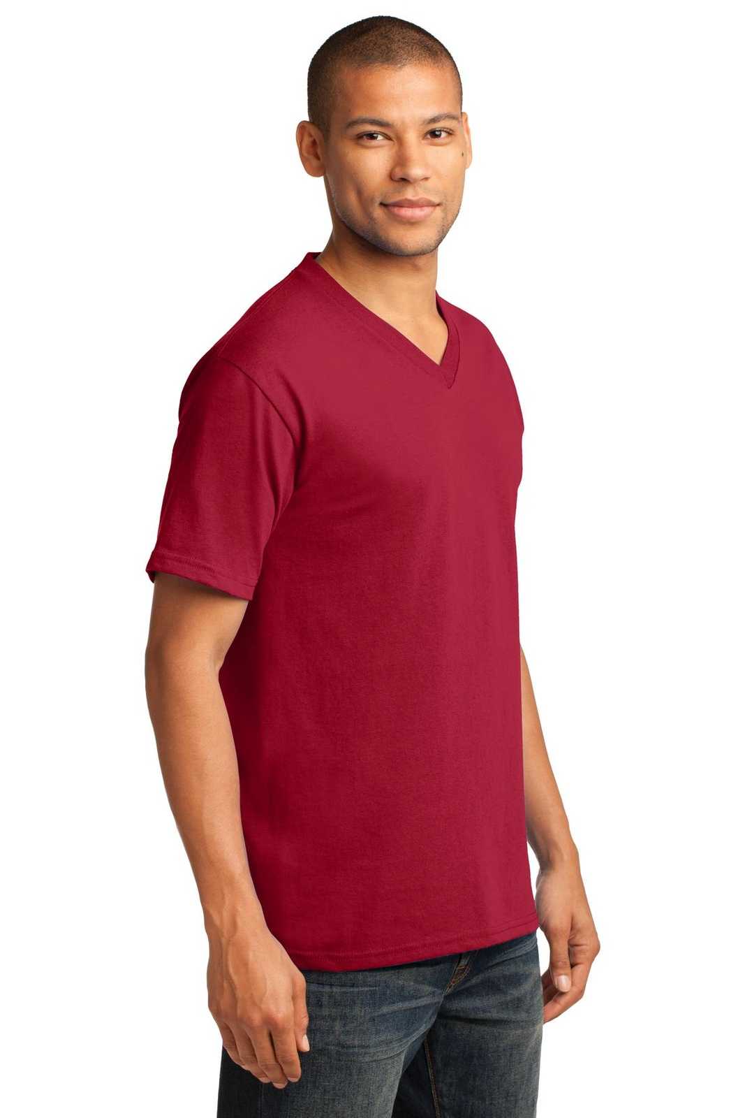 Port &amp; Company PC54V Core Cotton V-Neck Tee - Red - HIT a Double - 4