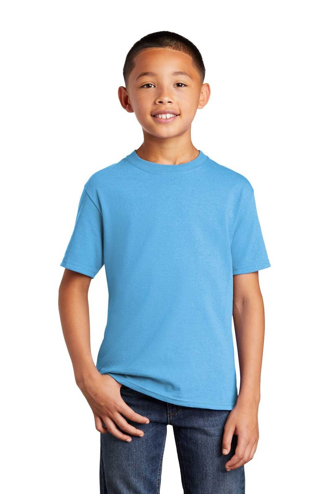 Port &amp; Company PC54YDTG Youth Core Cotton DTG Tee - Aquatic Blue - HIT a Double - 1