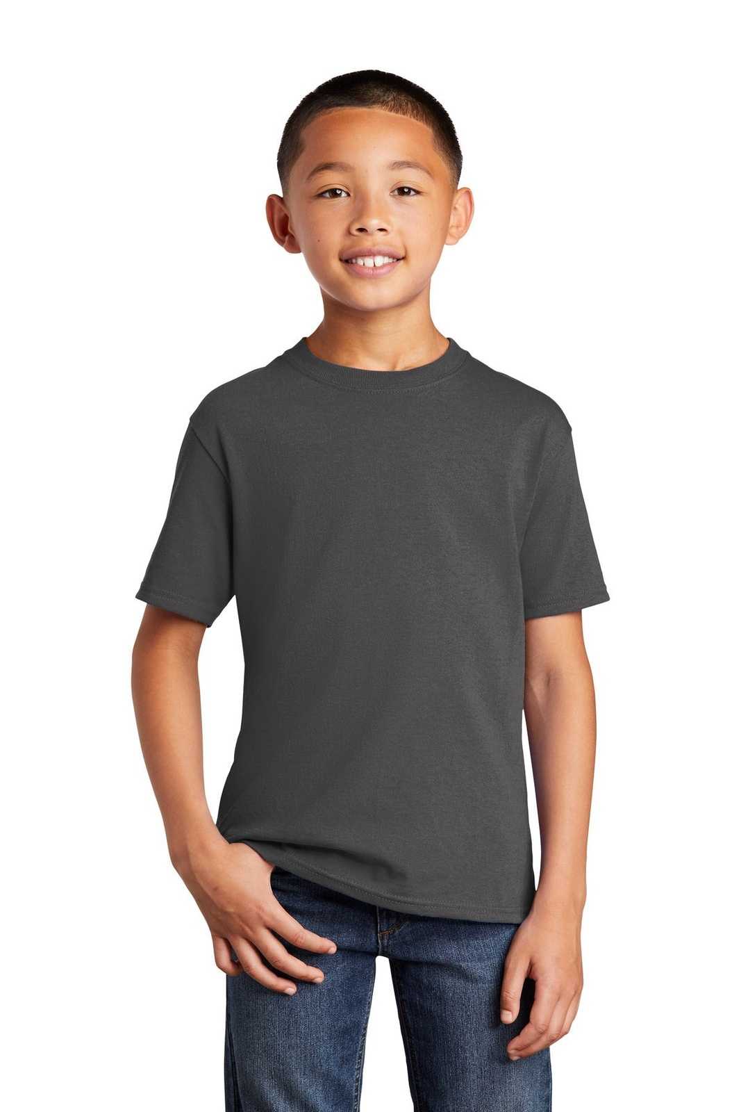 Port &amp; Company PC54YDTG Youth Core Cotton DTG Tee - Charcoal - HIT a Double - 1