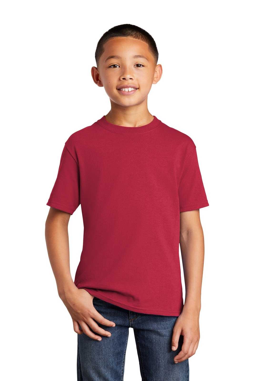 Port &amp; Company PC54YDTG Youth Core Cotton DTG Tee - Red - HIT a Double - 1