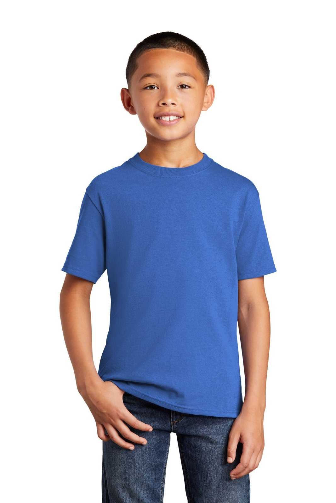 Port &amp; Company PC54YDTG Youth Core Cotton DTG Tee - Royal - HIT a Double - 1