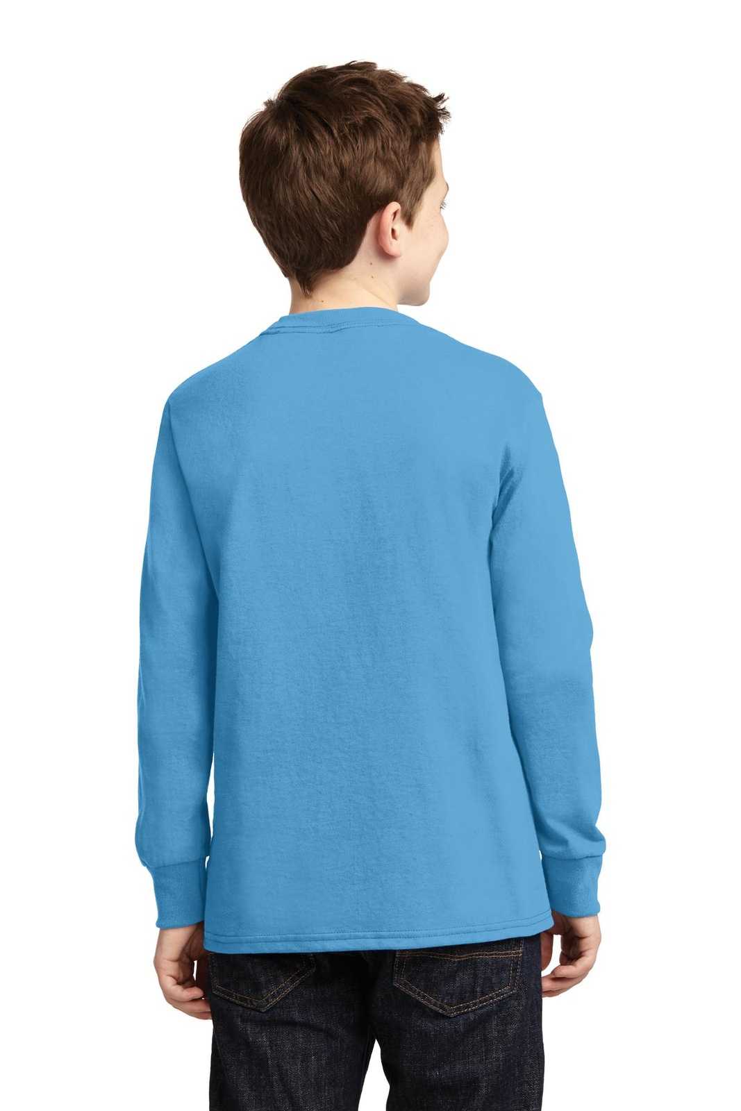 Port &amp; Company PC54YLS Youth Long Sleeve Core Cotton Tee - Aquatic Blue - HIT a Double - 2