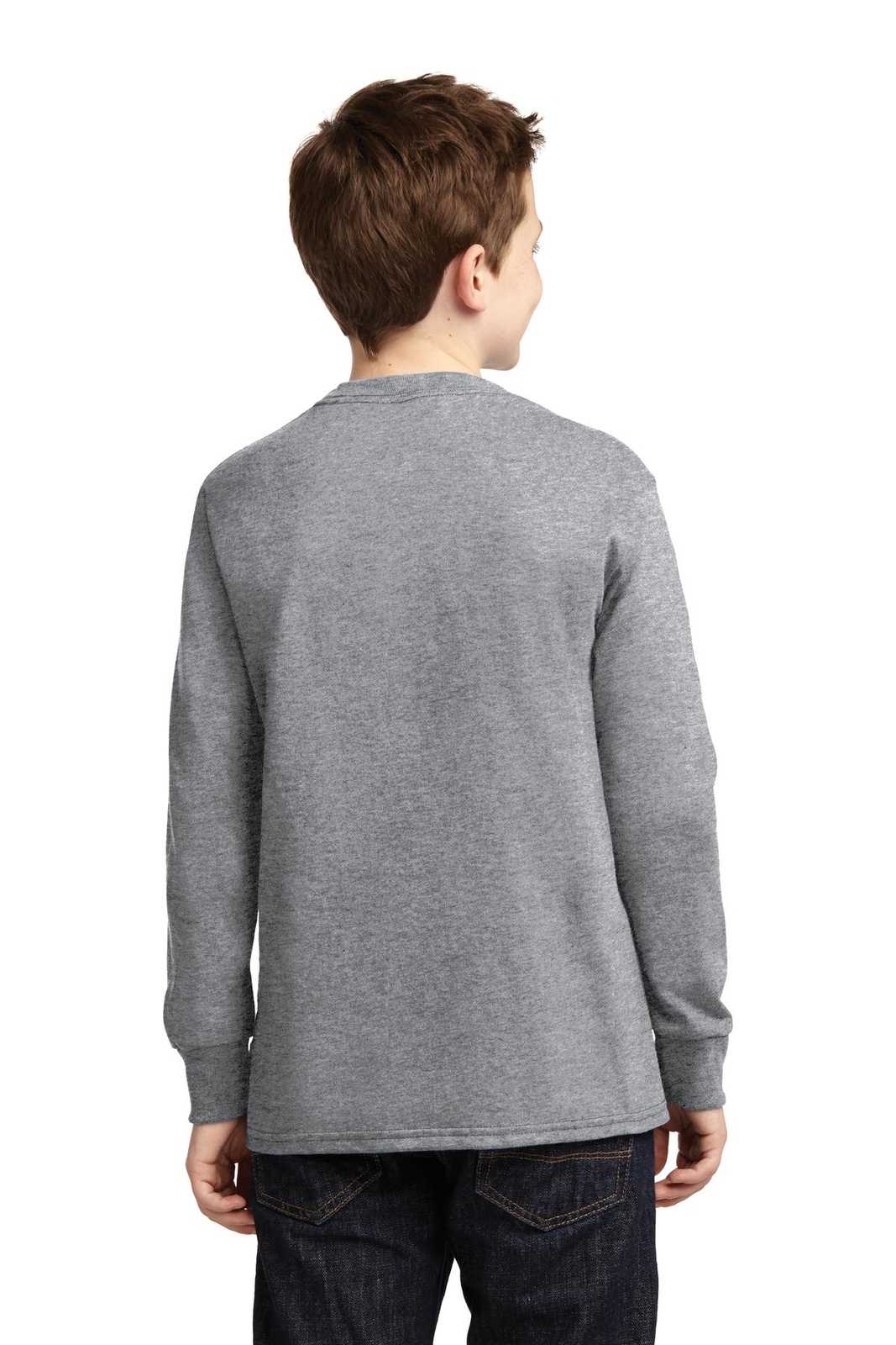 Port &amp; Company PC54YLS Youth Long Sleeve Core Cotton Tee - Athletic Heather - HIT a Double - 2
