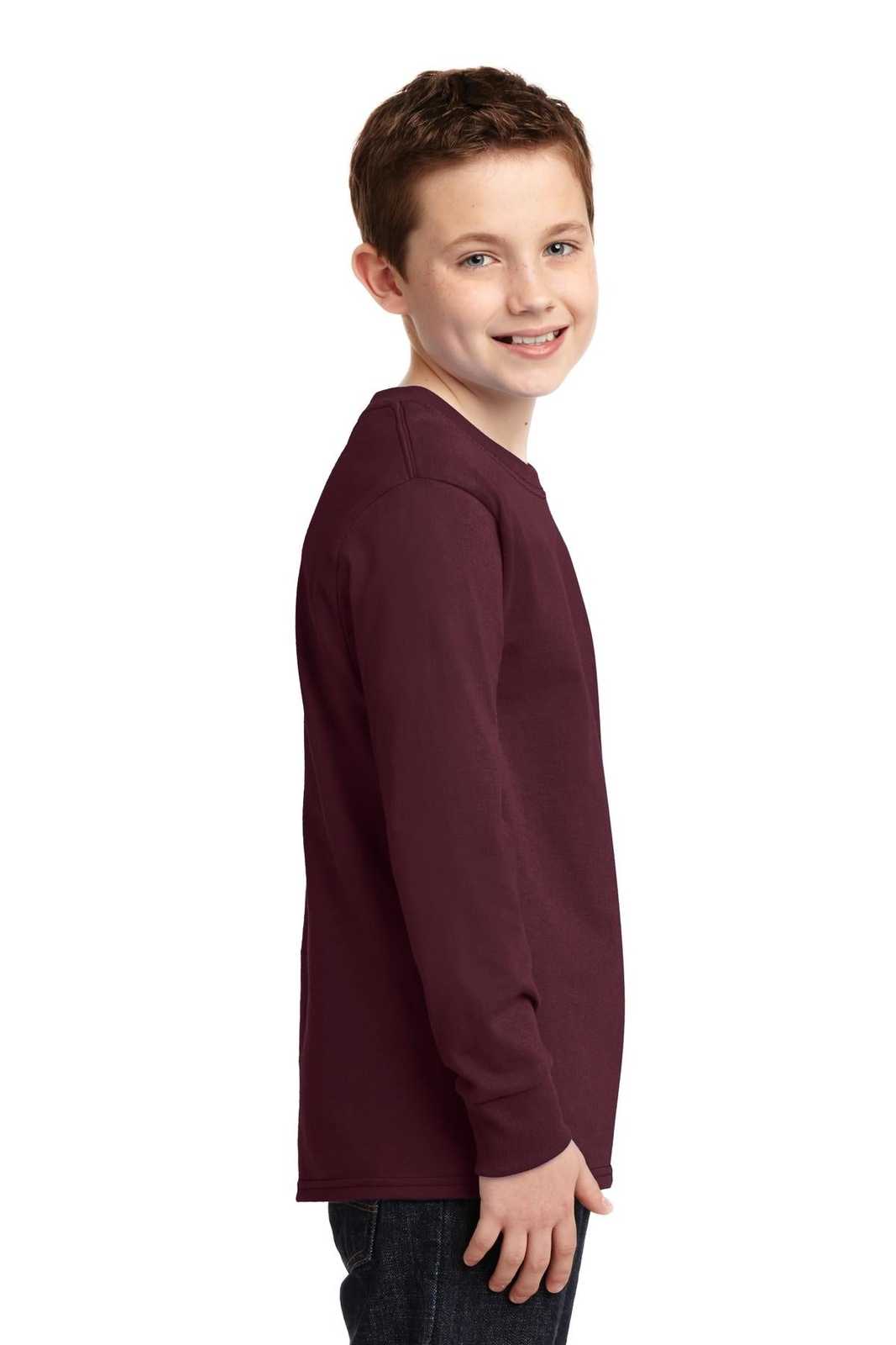 Port &amp; Company PC54YLS Youth Long Sleeve Core Cotton Tee - Athletic Maroon - HIT a Double - 3