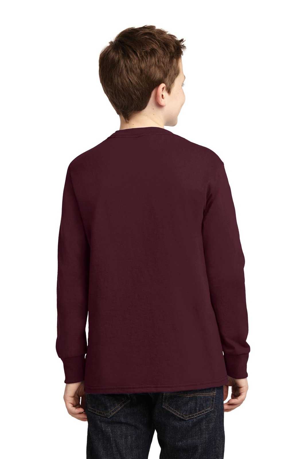 Port &amp; Company PC54YLS Youth Long Sleeve Core Cotton Tee - Athletic Maroon - HIT a Double - 2