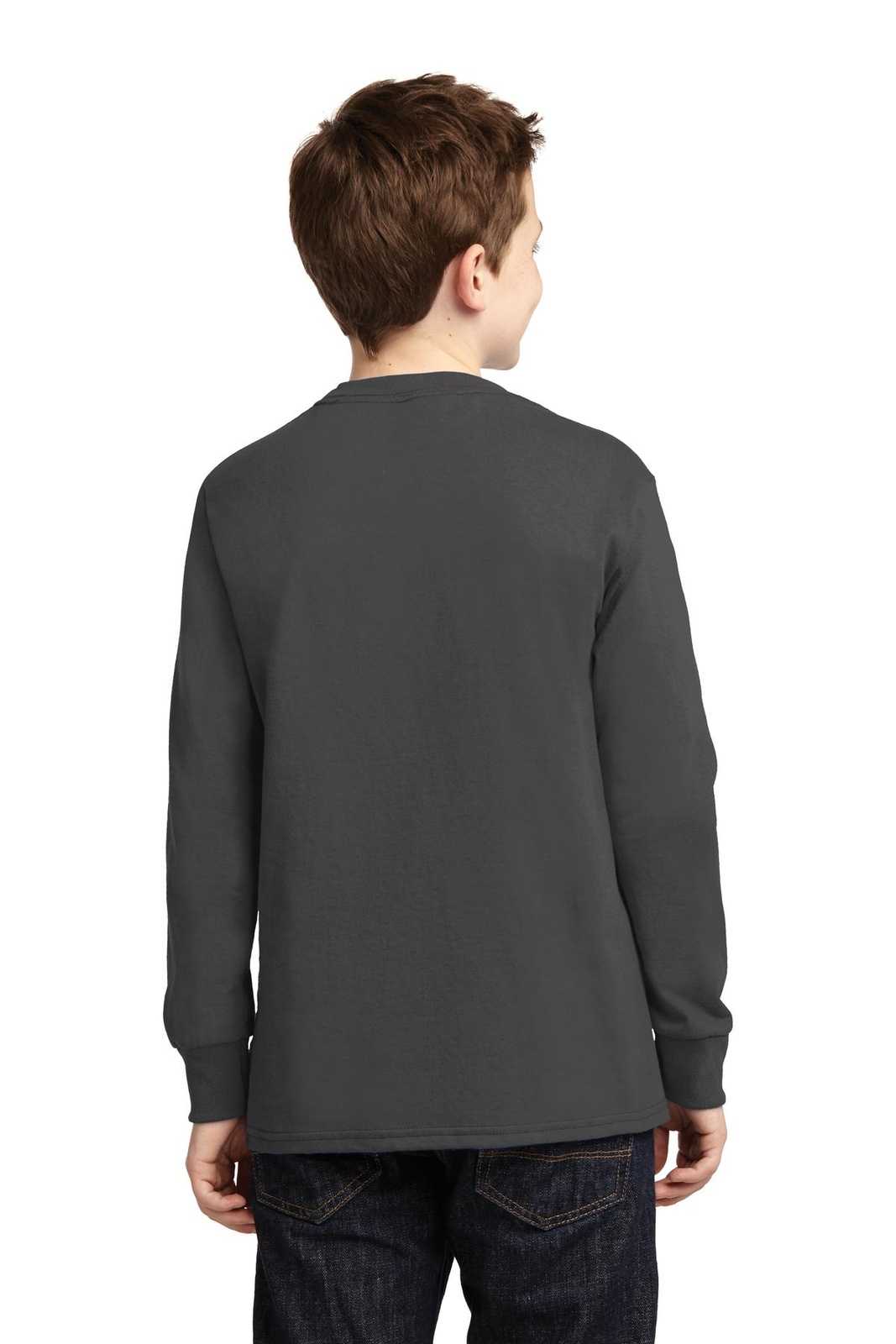 Port &amp; Company PC54YLS Youth Long Sleeve Core Cotton Tee - Charcoal - HIT a Double - 2