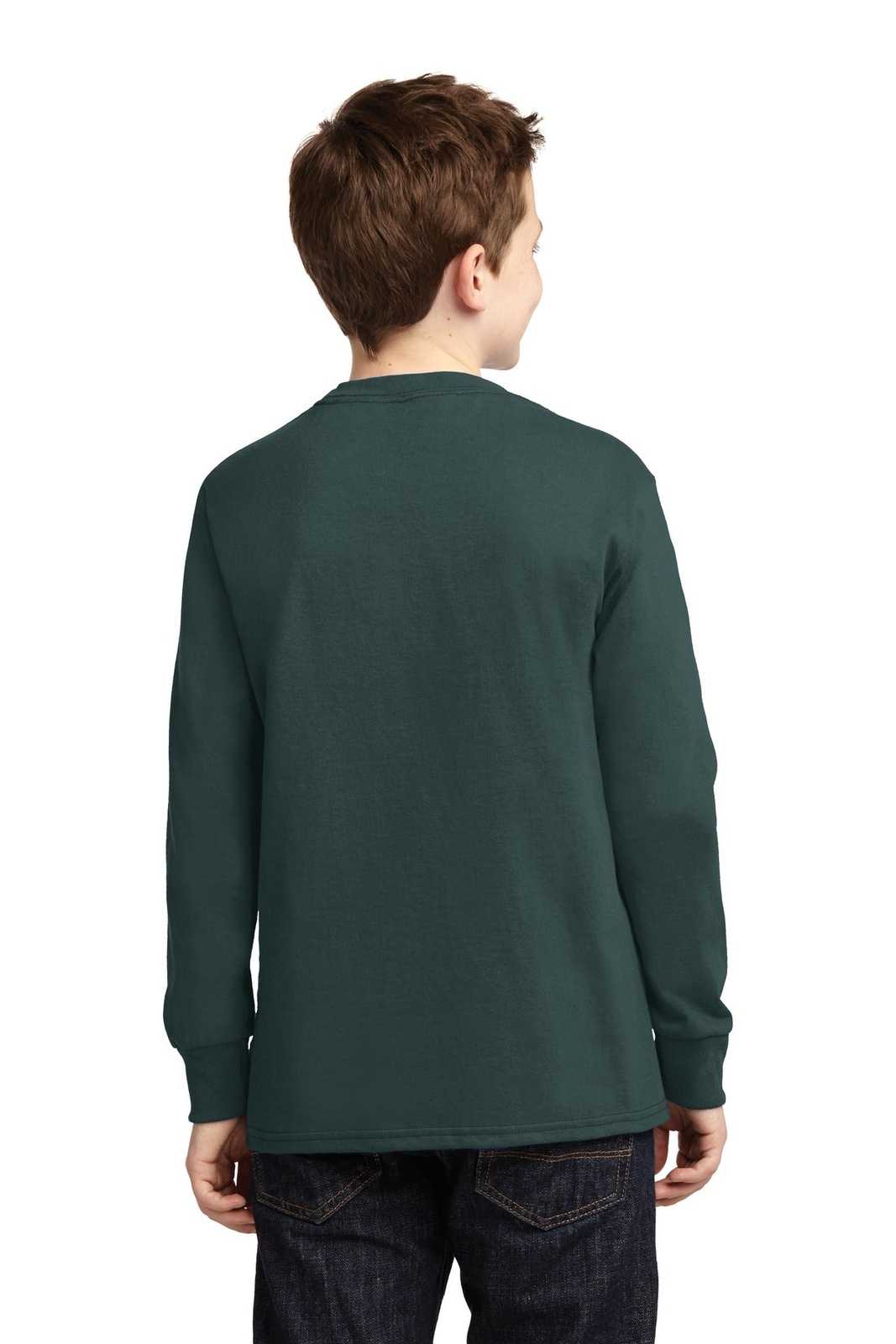 Port &amp; Company PC54YLS Youth Long Sleeve Core Cotton Tee - Dark Green - HIT a Double - 2
