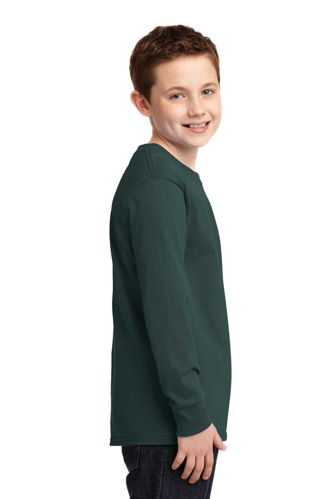 Port &amp; Company PC54YLS Youth Long Sleeve Core Cotton Tee - Dark Green - HIT a Double - 3
