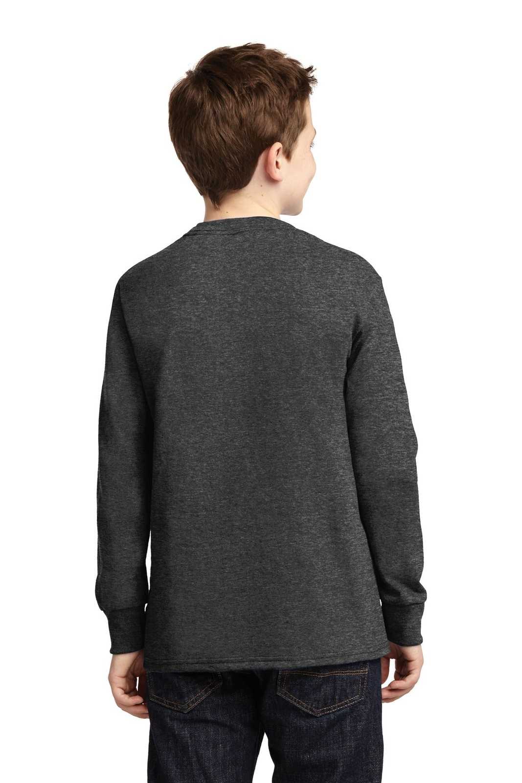 Port &amp; Company PC54YLS Youth Long Sleeve Core Cotton Tee - Dark Heather Gray - HIT a Double - 2