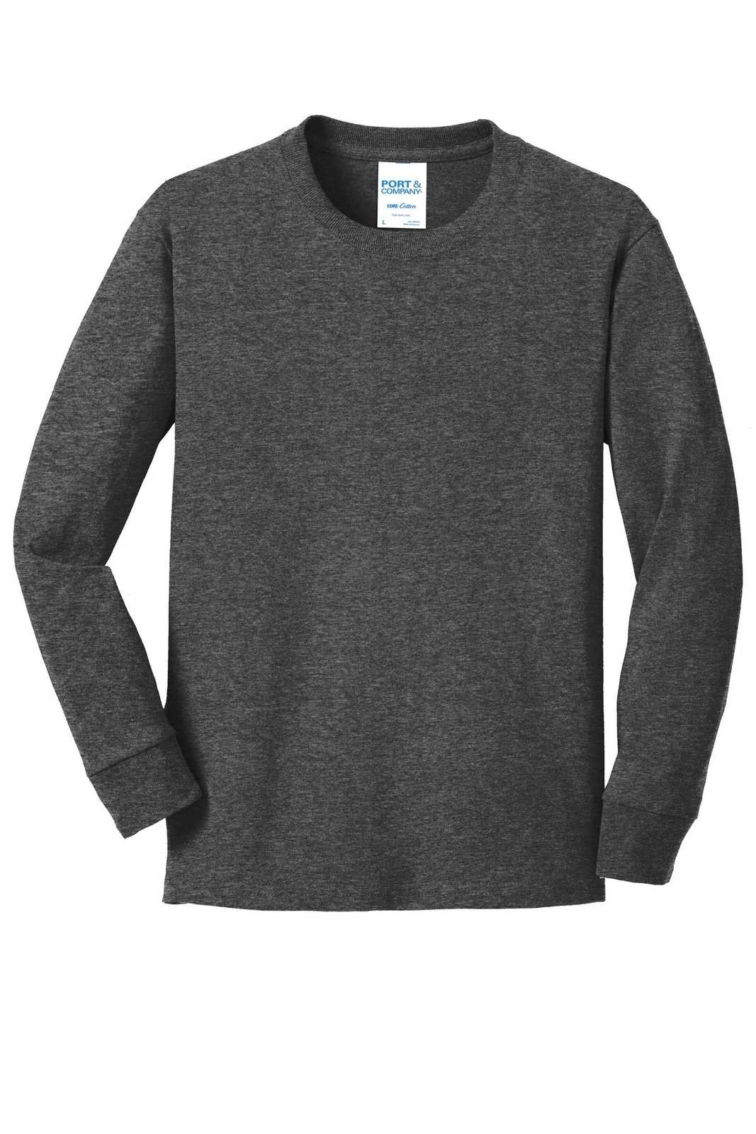 Port &amp; Company PC54YLS Youth Long Sleeve Core Cotton Tee - Dark Heather Gray - HIT a Double - 5