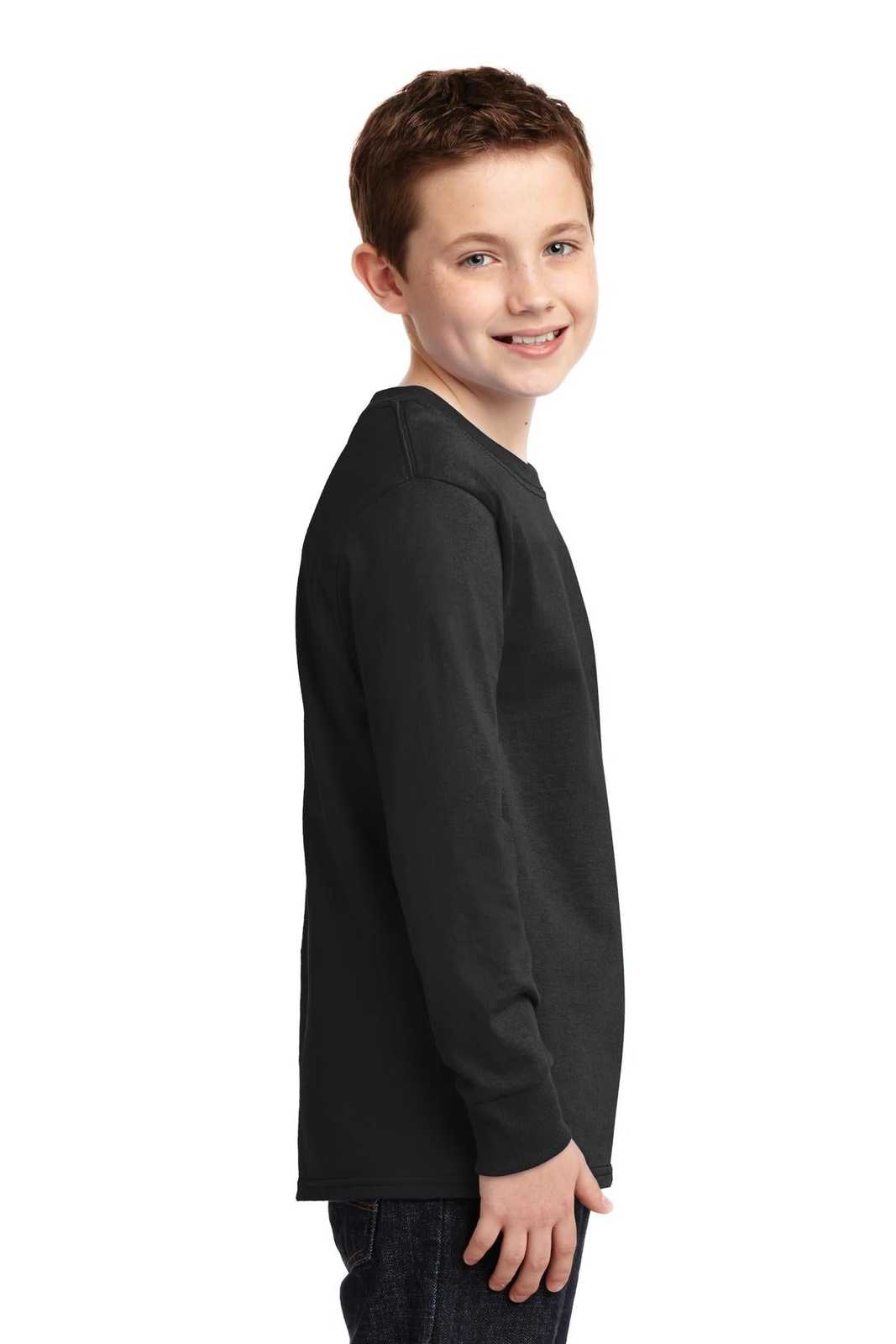 Port &amp; Company PC54YLS Youth Long Sleeve Core Cotton Tee - Jet Black - HIT a Double - 3
