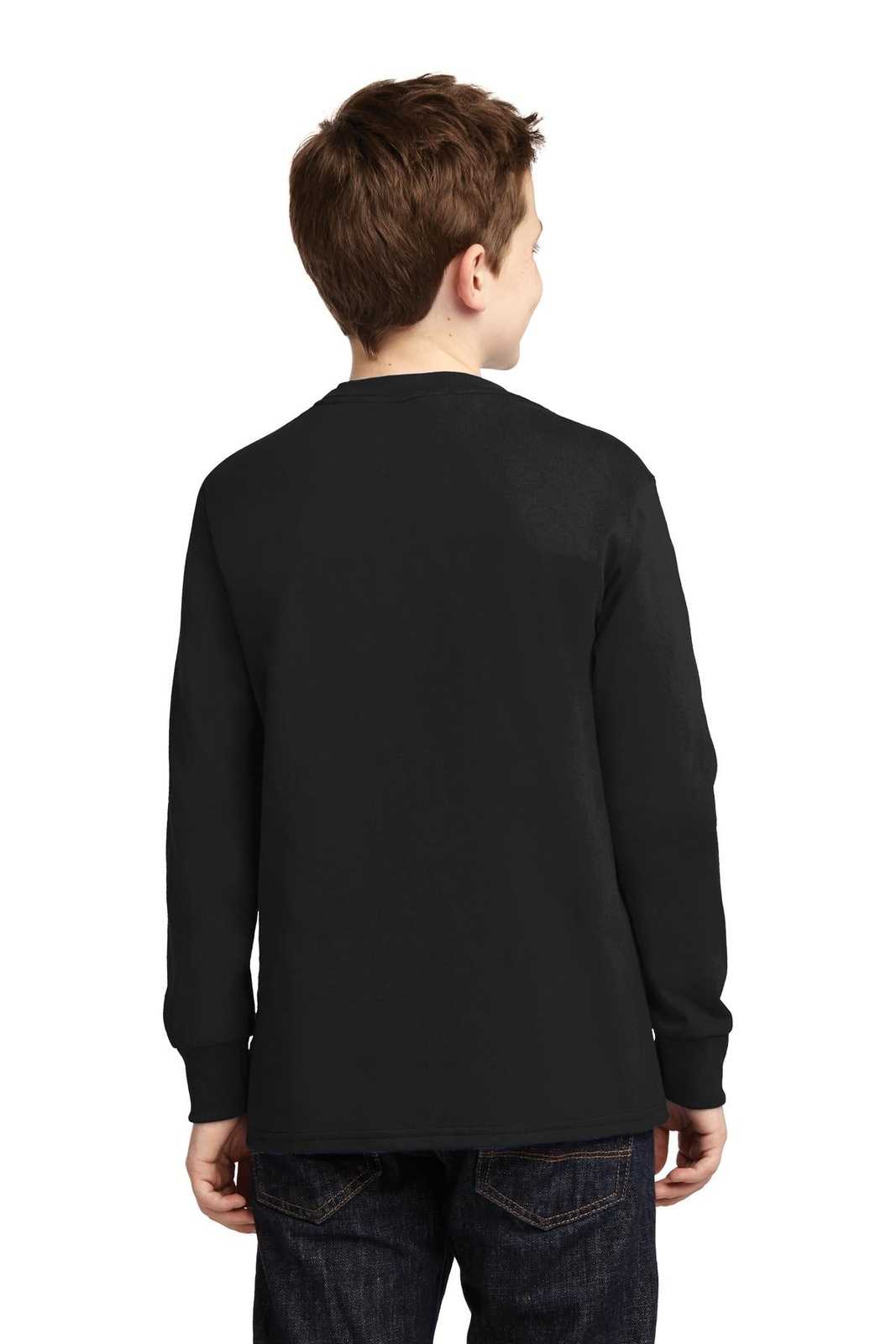 Port &amp; Company PC54YLS Youth Long Sleeve Core Cotton Tee - Jet Black - HIT a Double - 2