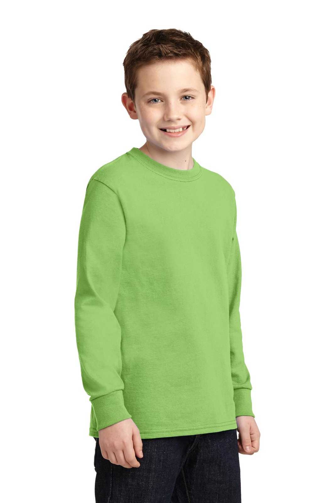 Port &amp; Company PC54YLS Youth Long Sleeve Core Cotton Tee - Lime - HIT a Double - 4