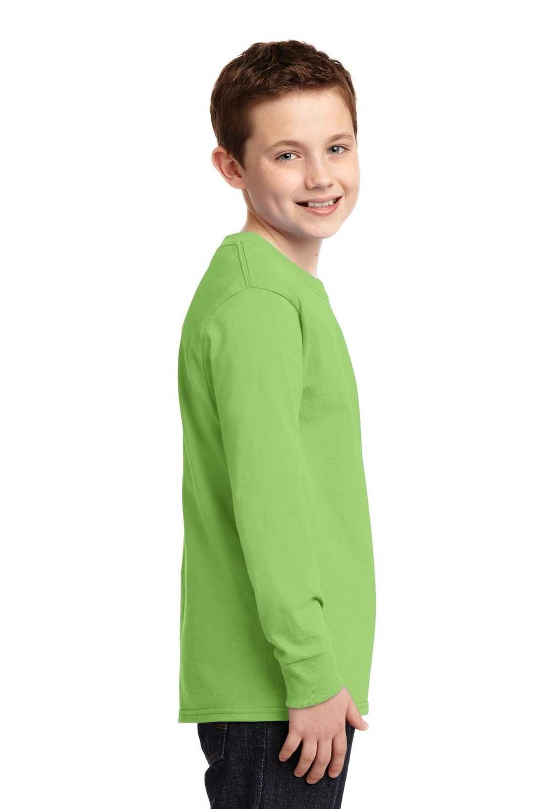 Port &amp; Company PC54YLS Youth Long Sleeve Core Cotton Tee - Lime - HIT a Double - 3