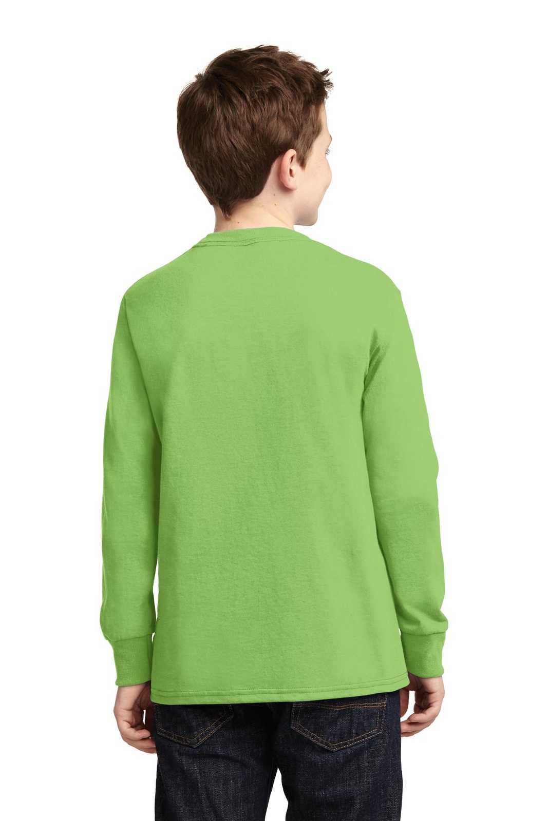 Port &amp; Company PC54YLS Youth Long Sleeve Core Cotton Tee - Lime - HIT a Double - 2