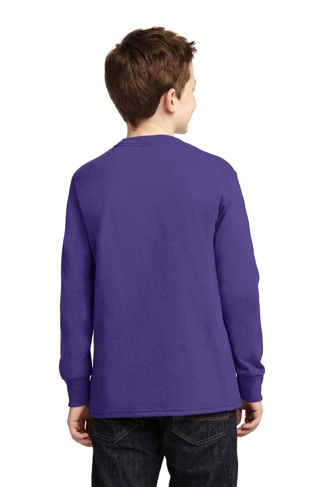 Port &amp; Company PC54YLS Youth Long Sleeve Core Cotton Tee - Purple - HIT a Double - 2