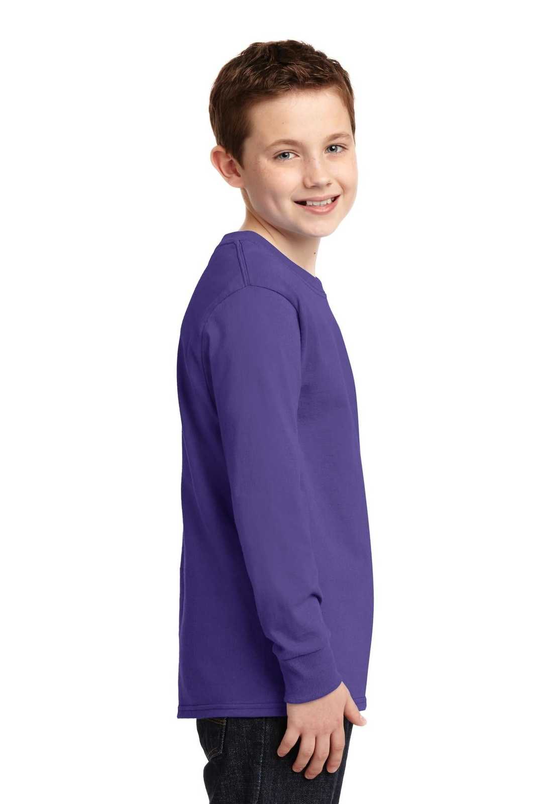 Port &amp; Company PC54YLS Youth Long Sleeve Core Cotton Tee - Purple - HIT a Double - 3
